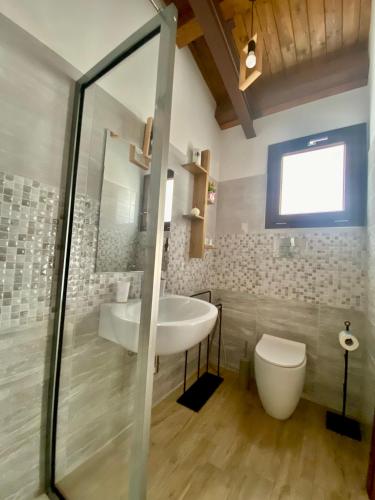 a bathroom with a sink and a toilet at Equiturismo San Lorenzo - Villa KAMARA in Cammarata
