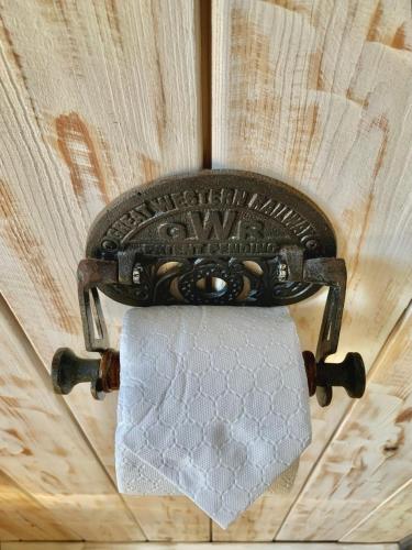 a close up of a ceiling with a towel at Cosy Cabins without hot tub - Greenway Farm, Drybrook, Forest of Dean in Drybrook
