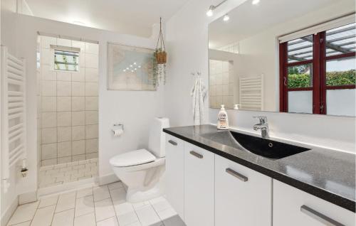 a white bathroom with a sink and a toilet at Lovely Home In Aabenraa With Kitchen in Aabenraa