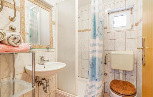 a bathroom with a sink and a toilet and a mirror at Pet Friendly Apartment In Nin With Wi-fi in Nin