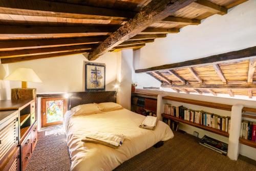 a bedroom with a bed and a book shelf at Villa Casablanca in Montferrer