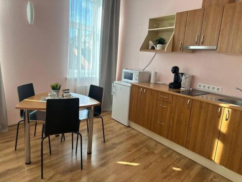 Η κουζίνα ή μικρή κουζίνα στο Apartamenti DVINSKA