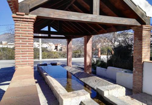 a swimming pool under a pavilion in a house at Casa Rural Sara in Pinos del Valle