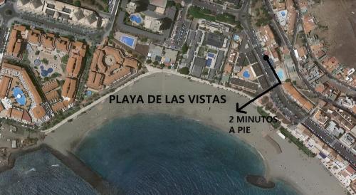 a map of a city with a beach and a lake at Apartamento Playa vistas 2 in Los Cristianos