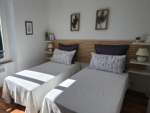 deux lits côte à côte dans une pièce dans l'établissement Le Gite de Maminou classé 3 étoiles, à Saint-Julien-en-Beauchêne