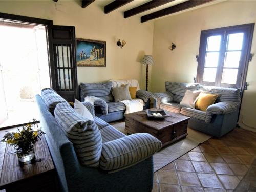 拉霍亞的住宿－Belvilla by OYO Cortijo Los Olivos，带沙发和咖啡桌的客厅