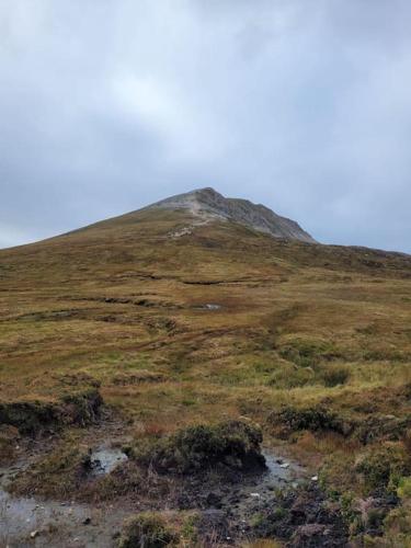 a grassy hill with a mountain in the background at Glenwood guesthouse near Ballybofey in Killygordon