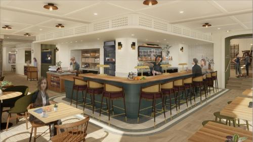 a rendering of a restaurant with a large bar at Hotel Heron in Alexandria