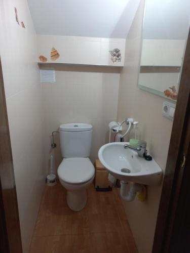 a small bathroom with a toilet and a sink at Casa La Fabriquilla en Cabo de Gata, Almería, Spain in Almería