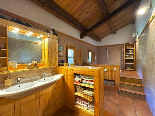 a bathroom with a sink and a mirror at Molí de Dalt in La Coma i la Pedra