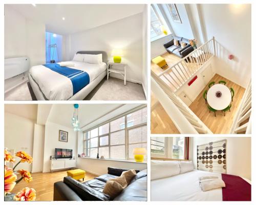 a collage of photos of a bedroom and a living room at VIP SERVICED APARTMENTS LONDON ExCELLENT LOCATION GREAT PRICE in London