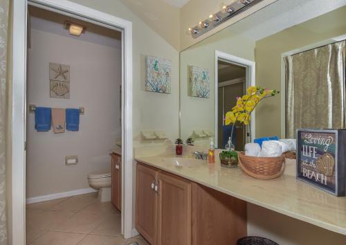 a bathroom with a sink and a toilet and a mirror at Beautifully updated Sea Woods Condo near main pool and beach access - SC248 in Edgewater