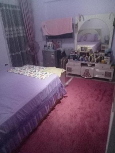 ein Schlafzimmer mit einem Bett und einem rosa Teppich in der Unterkunft NourEl-lslam rental in Alexandria