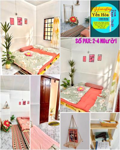a collage of photos of a room with a bed at Homestay YẾN HÒA in Ấp Bình Hưng