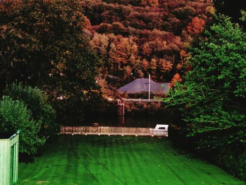 un patio verde con una valla y una casa en Le mazot d’Edouard et Celestin, en Profondeville