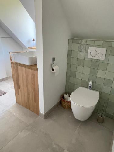 a bathroom with a toilet and a sink at Chambres d'Hôtes B&B Roz Rozenn in Sauzon