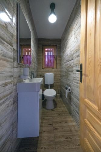 a bathroom with a toilet and a sink at Riverside Apartments in Otočac