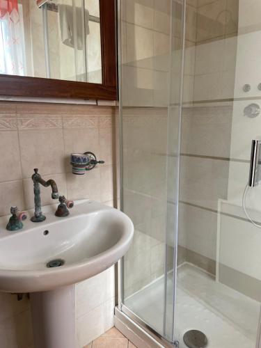 y baño con lavabo y ducha. en Appartament casa dei limoni, en Catania