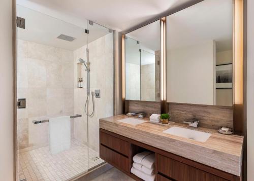a bathroom with a sink and a shower at Park Hyatt Chicago in Chicago