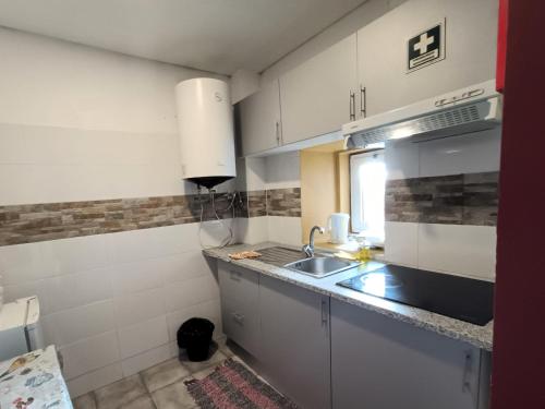 cocina con fregadero y fogones horno superior en Bonjoia Apartments, en Oporto