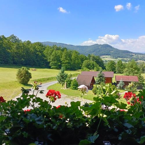 a view of the farm from the garden at Górska Hacjenda in Brenna
