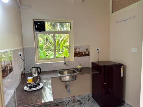 a small kitchen with a sink and a window at James Guesthouse in Bogmolo