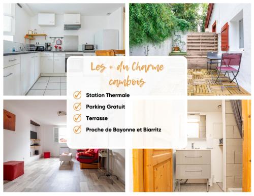 a collage of photos of a kitchen and a house at Le Charme Cambois in Cambo-les-Bains