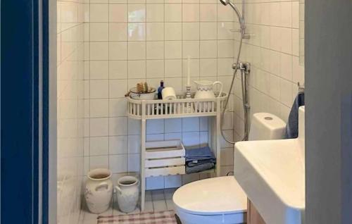 een kleine badkamer met een toilet en een wastafel bij Lovely Home In Grsbo With Kitchen 