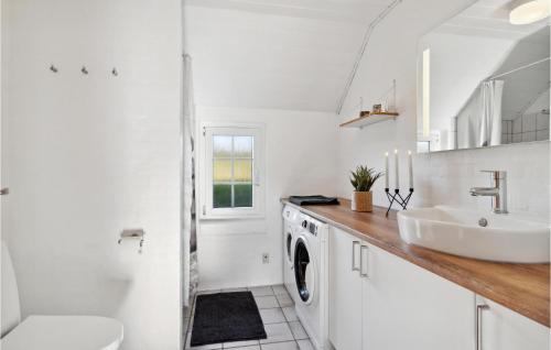 a white bathroom with a sink and a washing machine at Stunning Home In Ringkøbing With Sauna in Søndervig