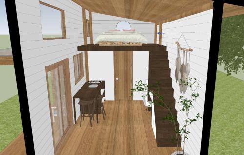 a rendering of a house with a porch with a table at Eco Glamping Pé da Serra SC in Praia Grande