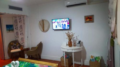 Televiisor ja/või meelelahutuskeskus majutusasutuses Studio cosy à Saint-François - 21 m² avec balcon et piscine