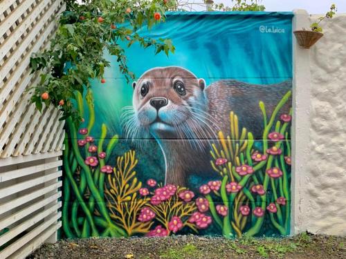 a painting of a otter on the side of a building at Casas Isla Negra in El Quisco