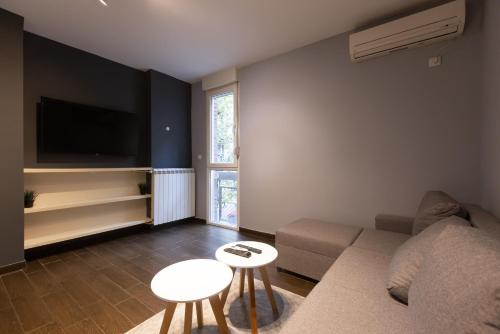 a living room with a couch and a tv at Central Park Apartments in Belgrade