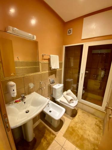 a bathroom with a sink and a toilet at Appart Hôtel Oleandro in Casablanca