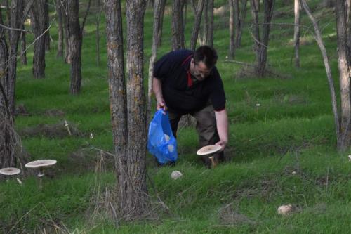 a man with a blue bag standing in the woods at HOTEL ΗΩ (ΞΕΝΩΝΑΣ ΤΣΙΑΧΡΗΣ) in Morfovoúnion