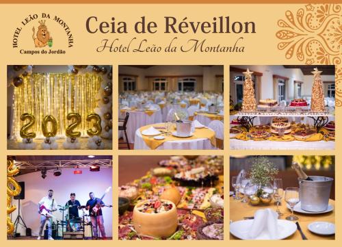 a collage of pictures of a collage of events at Hotel Leão da Montanha in Campos do Jordão