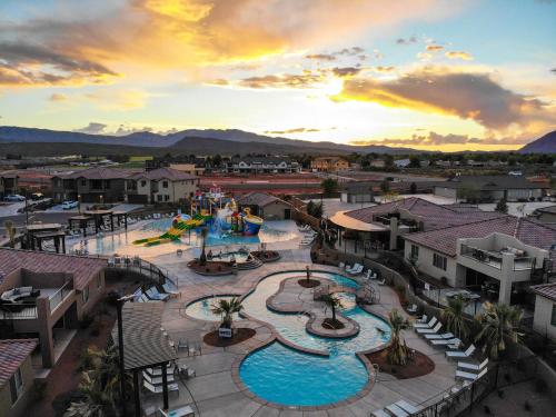 an aerial view of a water park at a resort at PV 110 Themed Rooms, PS4, Ping Pong, Pack n` Play, Electric Fire Place, Games, and More in Santa Clara