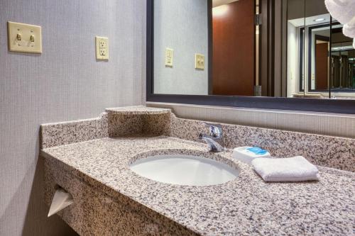 a bathroom counter with a sink and a mirror at Drury Inn & Suites St. Louis - Fairview Heights in Fairview Heights