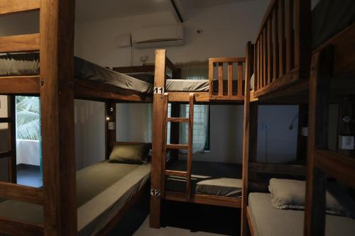 eine Gruppe Etagenbetten in einem Zimmer in der Unterkunft Cliff & Coral in Varkala