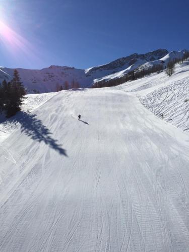 a person skiing down a snow covered slope at 2-Zimmer Ferienwohnung an ruhiger Lage in Triesenberg