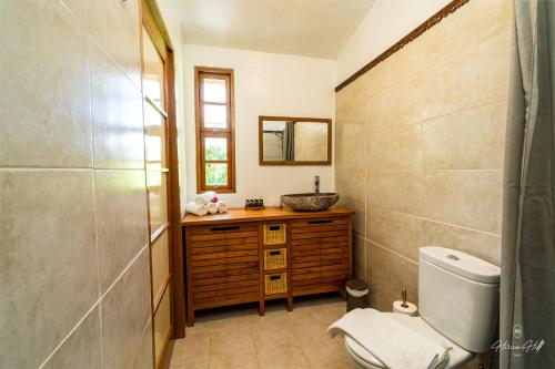 a bathroom with a toilet and a sink at Horizon Hill Villa in Pirae