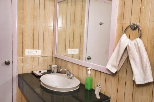 ShādipurにあるPeerless Resort Port Blairのバスルーム(洗面台、鏡付)