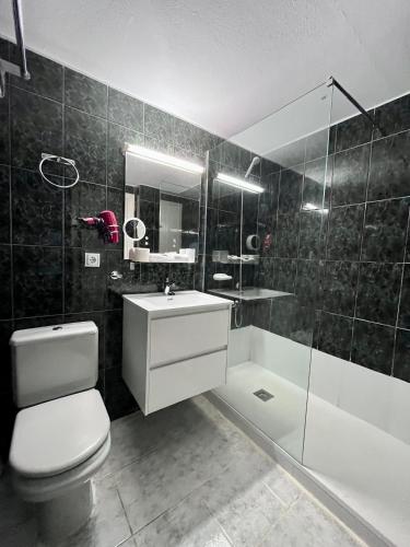 a bathroom with a toilet and a sink and a shower at Apartamento Laura in Alcudia