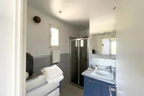 聖卡納的住宿－Domaine El Bey - Villa les Vignes，一间带水槽和淋浴的浴室