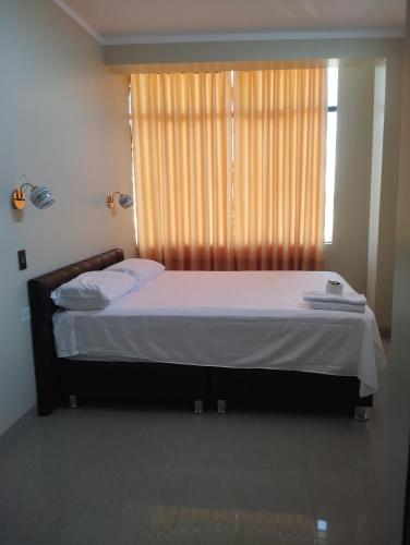 sypialnia z dużym łóżkiem i oknem w obiekcie HOTEL AMAZON DELUXE w mieście Jaén