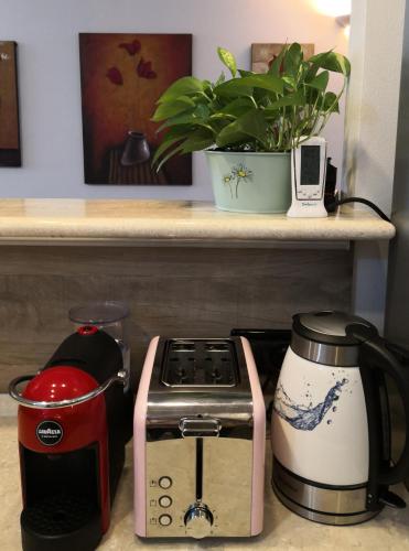 a counter with a toaster and a toaster and a toaster at Casa Leonardo a Poggi in Imperia
