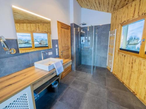y baño con lavabo y ducha. en Woody 17, en Sankt Lorenzen ob Murau