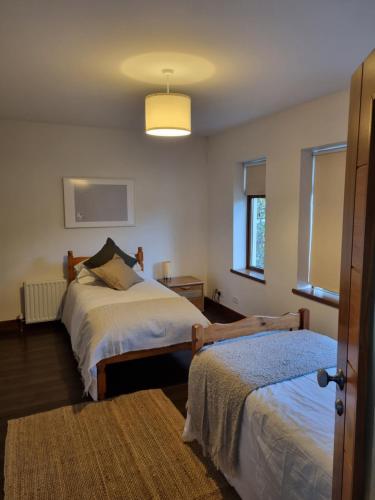 sypialnia z 2 łóżkami i lampką w obiekcie Rossmore House w mieście Monaghan