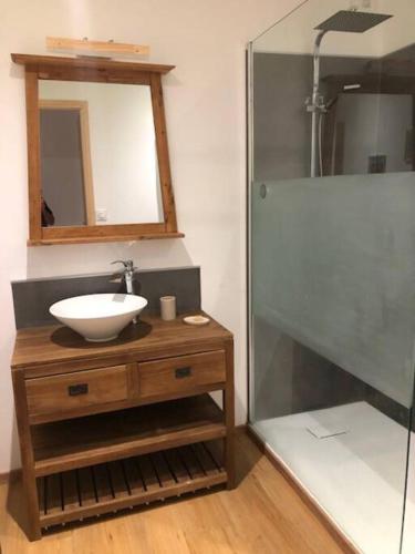 une salle de bain avec un lavabo et une douche dans l'établissement Chalet le jardin de fées, à Saint-Gervais-les-Bains