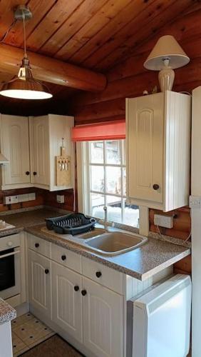 a kitchen with a sink and a stove top oven at 299 Willow Lodge in Trawsfynydd